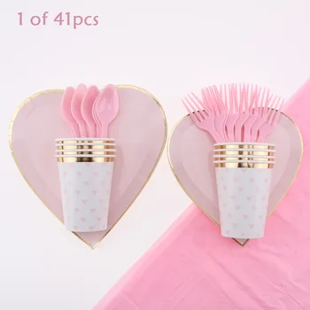 

Wedding Decoration Disposable Tableware Heart-Shaped Plates Cups Tablecloths Pink Series Birthday Parties Wedding Decoration