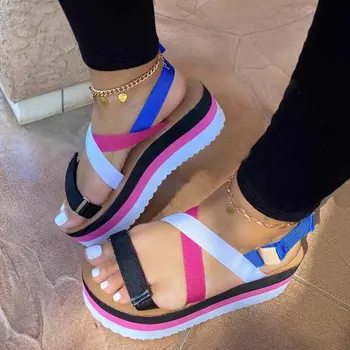 

2020 Hot Sale Flat Strap Summer Sandals Woman Shoes Mixed Colors Platform Dropship Shoes Women Sandals Sandalia Feminina