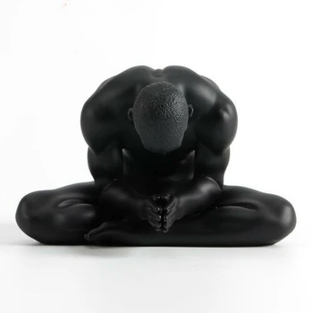 

5" Modern Art Sculpture handmade black resin Nude Hands together man body statue
