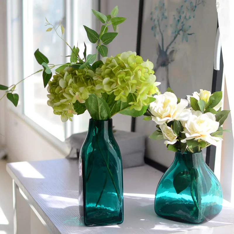 

European Creative Color Glass Craft Vases Home Decoration Glass Ornaments Geometric Square Flower Flower