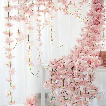 

180CM Artificial Flower Wall Garland Hanging Artificial Plants Flowers Rattan Faux Cherry Blossom Vine for Party Wedding Decor