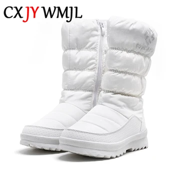 

Middle Tube Snow Boots Women Side Zipper Platform Shoes Waterproof Down Flat Winter Boot Female Warm Cotton Shoe Large Size 41