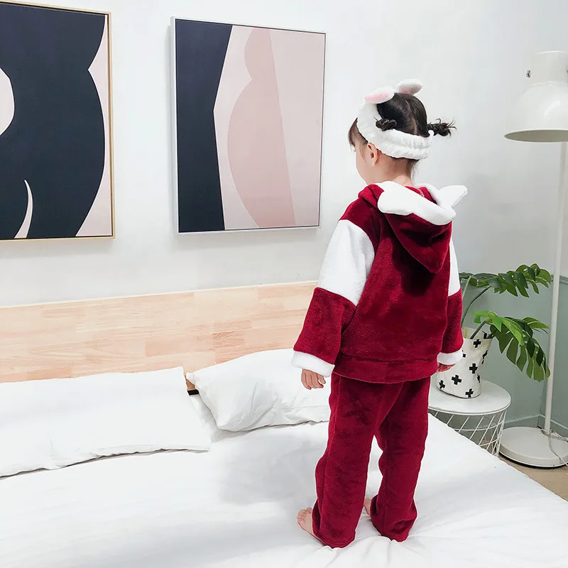 Winter Flannel Kids Pajamas Sets Warm Sleepwear Cartoon CAT Print Baby Girls Boys nightwear Children Girls 1 2 3 4 5 YEARS