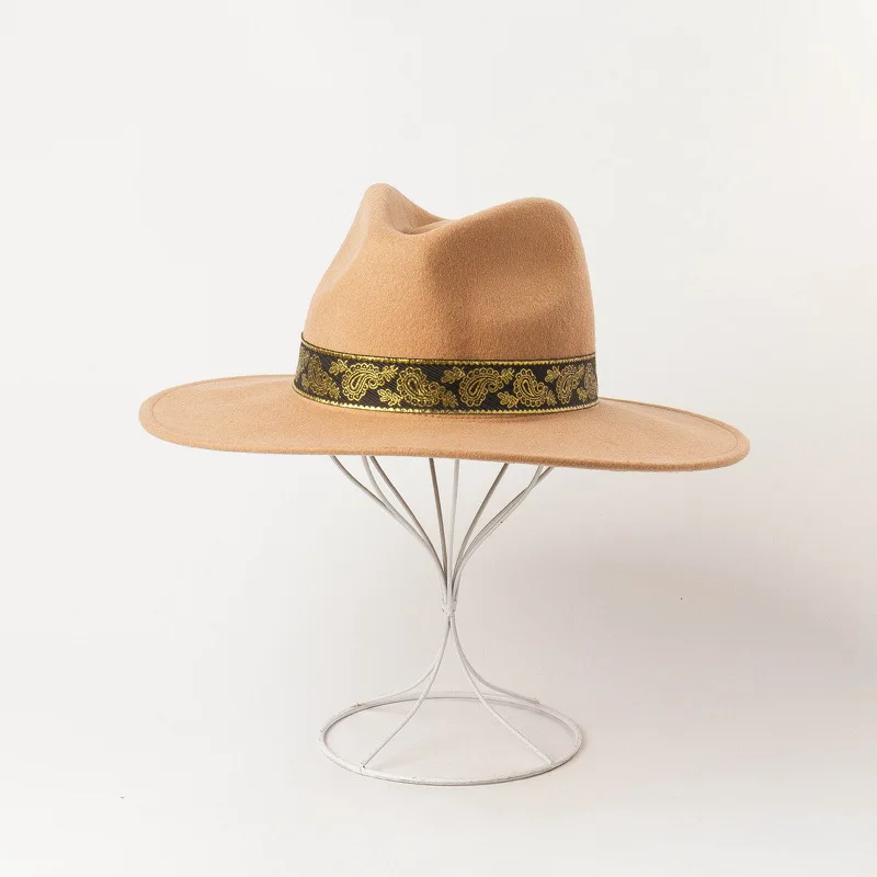 Осенне-зимняя новая шерстяная шляпа с вышивкой, модная шляпа fedora sombrero mujer, женская шляпа сомбреро mujer, мужская шляпа Федора