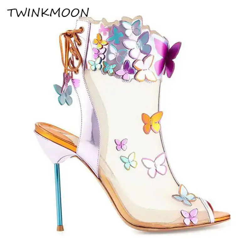 purple butterfly lace up heels