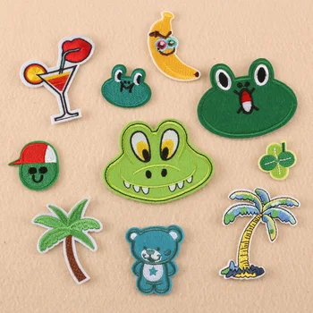 

100pcs/lot Embroidery Patches Kids Clothing Decoration Accessories Coconut Frog Leaf Diy Iron Heat Transfer Applique