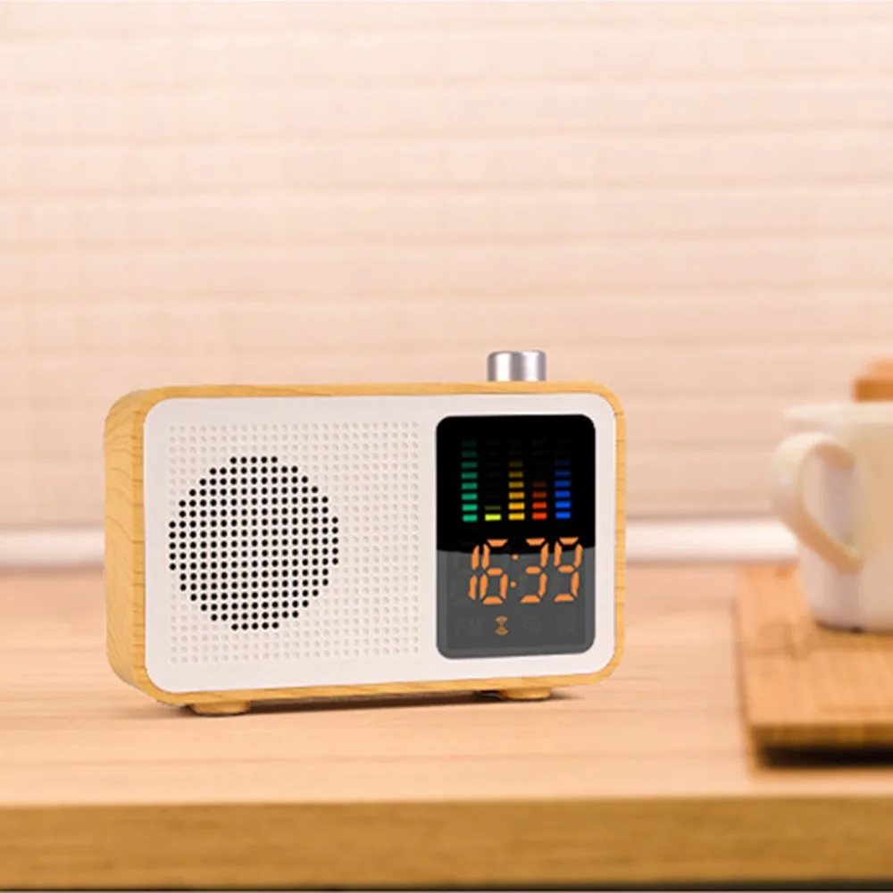 

Radio Shape Wood Color Wireless Speaker Support Bluetooth+AUX+TF Card 3 Play Modes Portable Loudspeaker with Digital Deplay