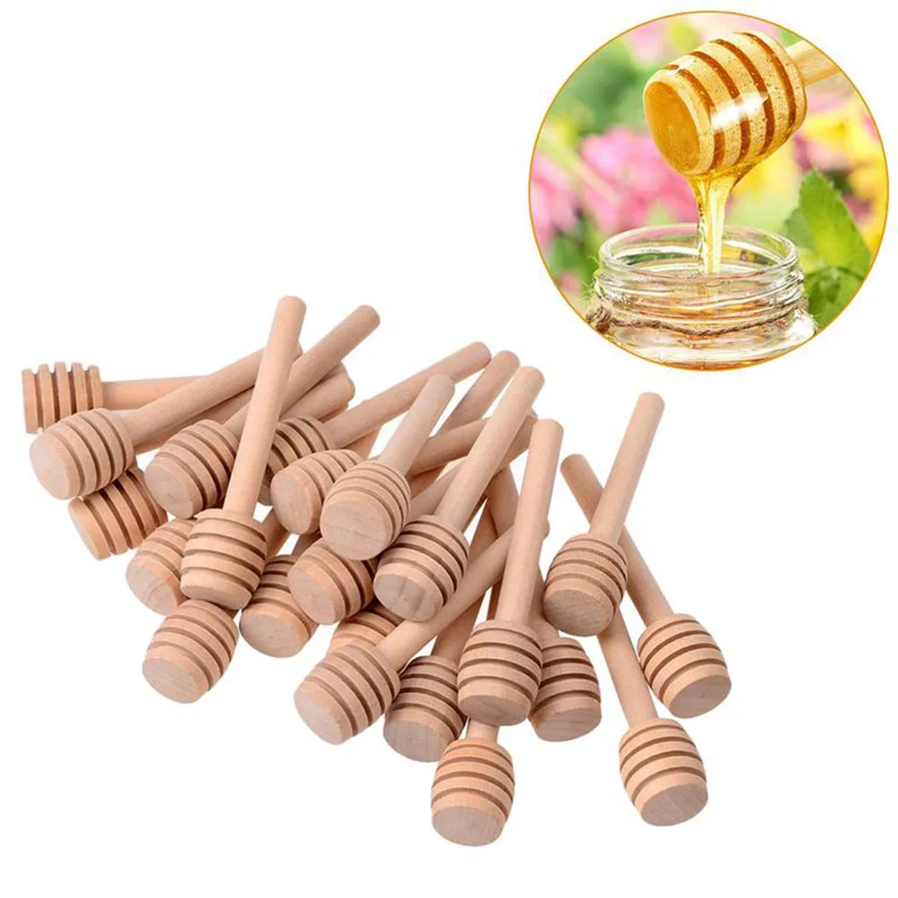 100 Pack Of Mini 3 Inch Wood Honey Dipper Sticks spoon Individually Wrapped Server For Honey Jar Dispense Drizzle Honey-2