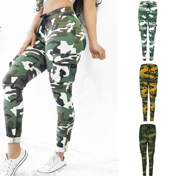 

2019 New Spring And Autumn Camouflage Printed Fashion High Waist Patch Pocket Casual Pants Drawstring Pants