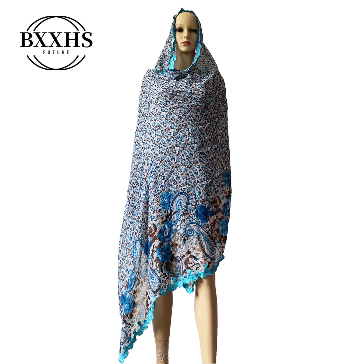 Африканский Женский Цветной хлопковый атмосферный шарф с вышивкой большой цветок хлопковый шарф для мусульманских шалей
