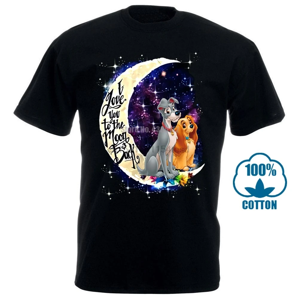 Черная Хлопковая мужская футболка с надписью Lady The Tramp I Love You To Moon Back Размеры S 6Xl |