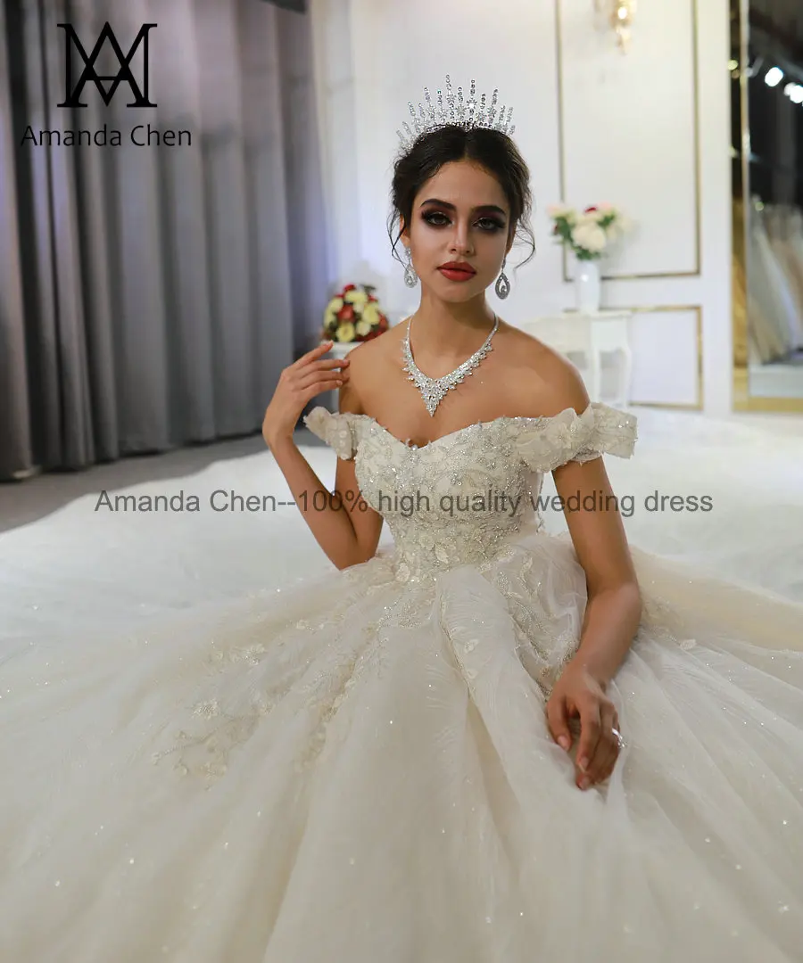 Vestidos de novia corte princesa с открытыми плечами 3D Цветы бальное платье свадебное платье