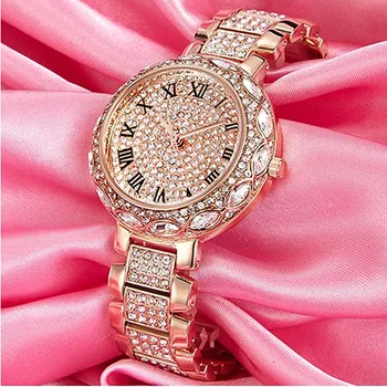 

Fashion Rose Gold Women Quartz Watch Casual Diamond Ladies Bracelet Watch Waterproof Roman Female Steel Watch Gift reloj mujer