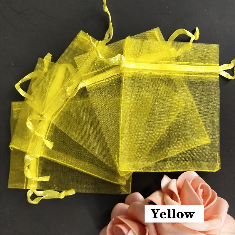 yellow 50 шт./лот подарочные сумки из органзы 7x9 см 9x12 см атласная сумочка из органзы с завязкой для свадебной вечеринки Подарочная сумка Ювелирные изделия сумки для часов 5Z - Цвет: yellow