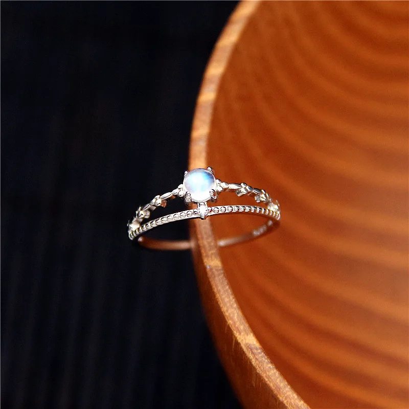 Fengxiaoling 925 стерлингового серебра Открытые Кольца для женщин настоящий натуральный лунный камень серебряные кольца люксовый бренд ювелирные изделия для женщин