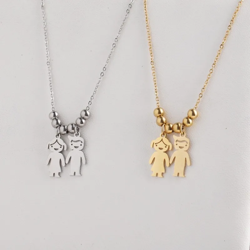 Stainless Steel Golden/Silver Boy and Girl Pendant Necklace Women Child