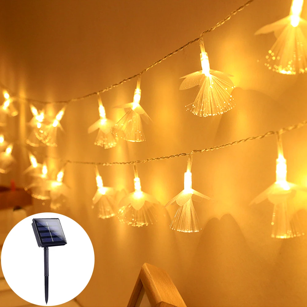 LED Solar Black Wire Fairy Lights String Outdoor Waterproof Fiber Optic Flower 8 Modes Garden Holiday Wedding Party Lamp | Лампы и