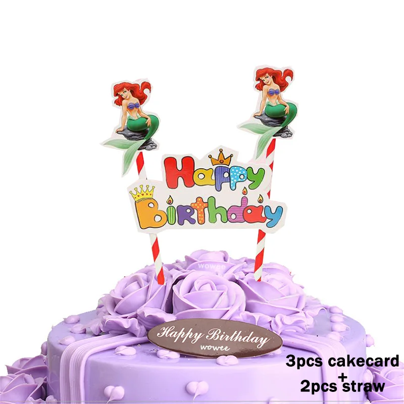 10 Kids Little Mermaid Disposable Tableware Happy Birthday Party Supplies Festival Decoration Event Party Favor Gender Reveal Girls Ariel Princess Tablecloth Caketopper