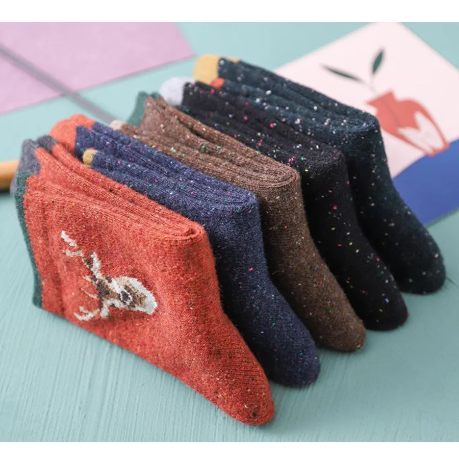 Шерстяные хлопковые короткие носки для женщин, милые Носки с рисунком оленя в рождественском стиле, женские повседневные цветные носки в стиле пэчворк, 1 упаковка