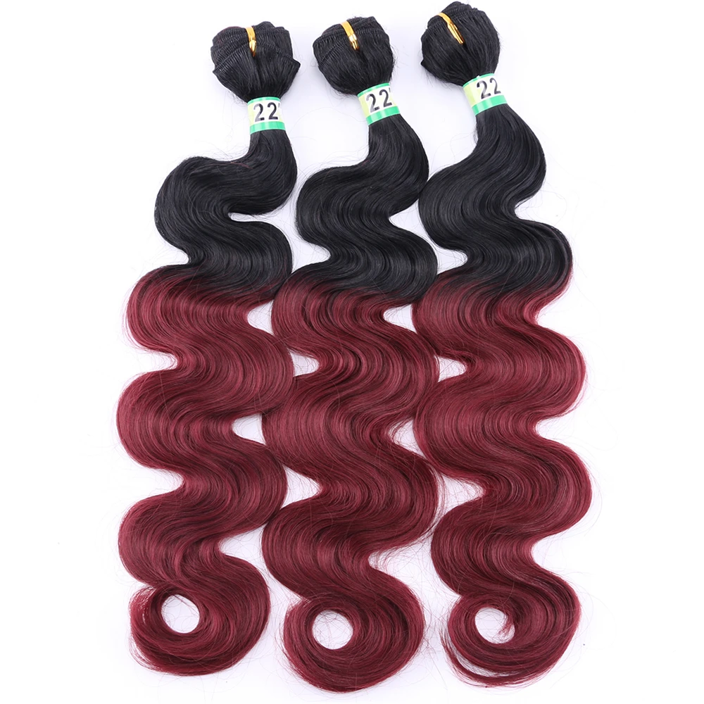 

Ombre Color Synthetic Body Wave Hair Bundles 3 pieces One Set High Temperature Synthetic Hair Extensions for Black Women