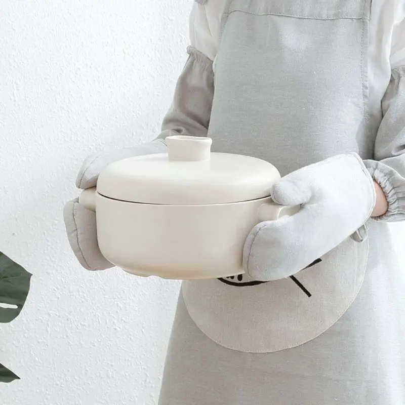 Solid Color Heat Resistant Glove Cotton Linen Fashion Nordic Kitchen Cooking Microwave Gloves Baking BBQ Potholders Oven Mitts kitchen gloves cotton pot holders