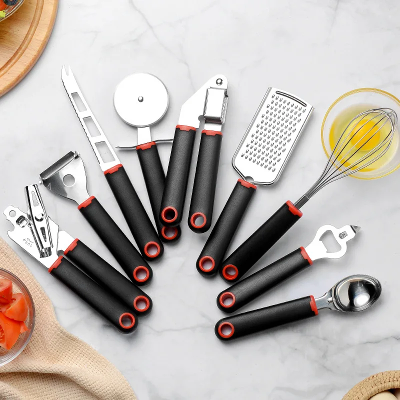 

Contrast handle kitchenware 9-piece set peeler pizza knife melon planer egg beater combination kitchen gadget