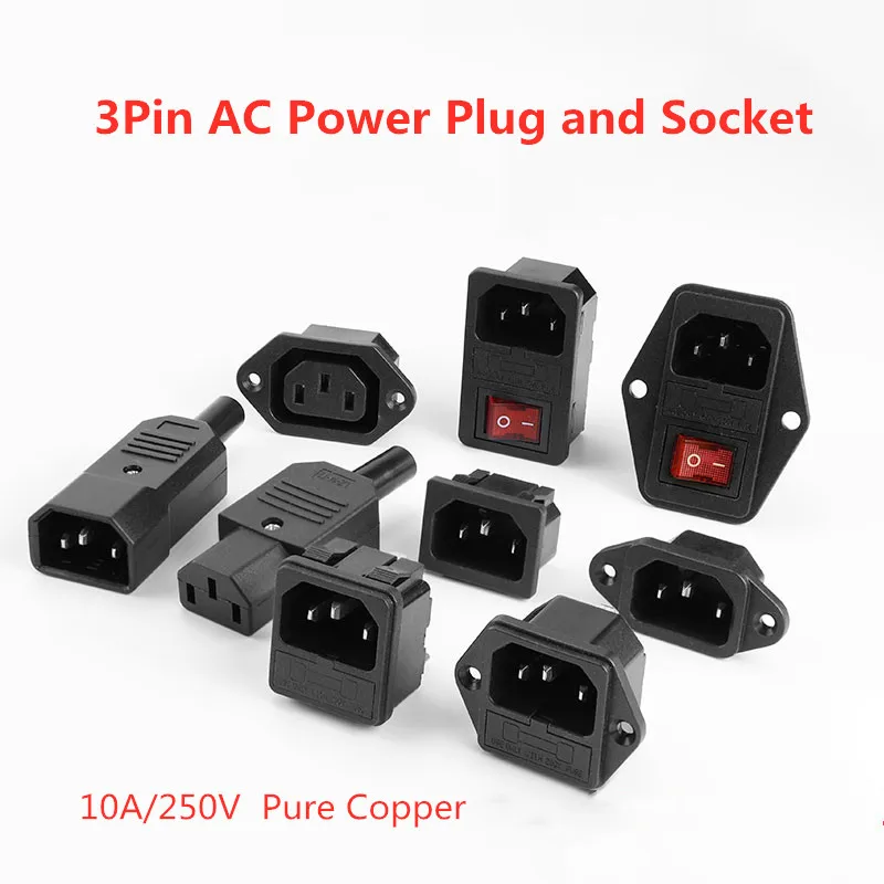 3pin Iec320 C14 Inlet Connector Plug Power Socket With Rocker Switch