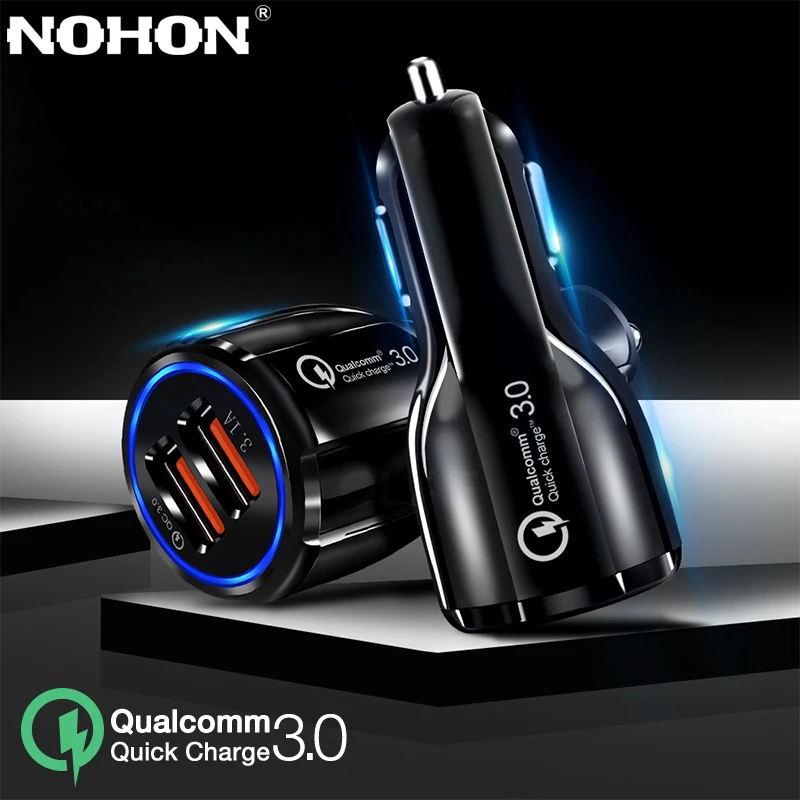 

NOHON USB Car Charger For iPhone 11 Pro Max Android Mobile Phone Quick Charge QC 3.0 Fast Charging Dual USB Car-Charger Cable