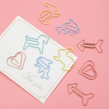 

AngelHere Store 12 Pcs/lot Kawaii Paper Metal Hollow Clip Coloful Geometric Clip Lovely Animal Cartoon Clip for School Office