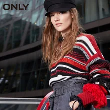 Только для женщин зима осень Контрастная Полоса кисточками вязаный свитер | 118413512