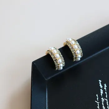 

AENSOA 2020 Fashion Rhinestone Pearl Drop Earrings For Women Round Circle Geometric Metal Statement Earrings Party Jewelry