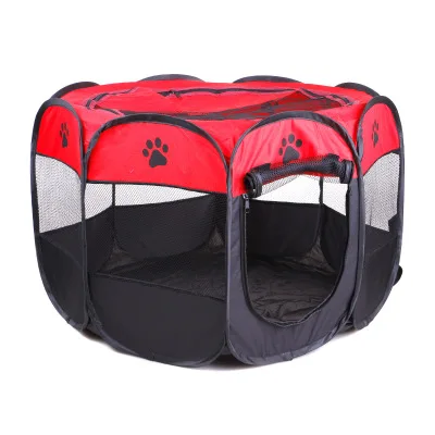 Портативная складная палатка для собак, клетка для собак, шатер для собак для котов, манеж для щенков, питомник, легкое управление восьмиугольным забором, снаряжение для путешествий - Цвет: Красный