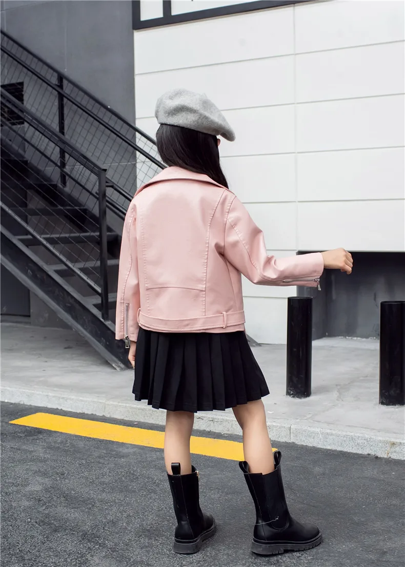 black mink coat Girls Black Pink Red Pu Zipper Jackets Kids Girl Leather Jacket Spring Autumn Cool Coat Children Clothes Overcoats Windbreaker navy wool coat