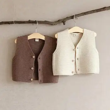 

2020 Autumn New Baby Girl Vest Single Breast Baby Knitwear V Neck Baby Boys Sleeveless Sweater Toddler Baby Knit Cardigan
