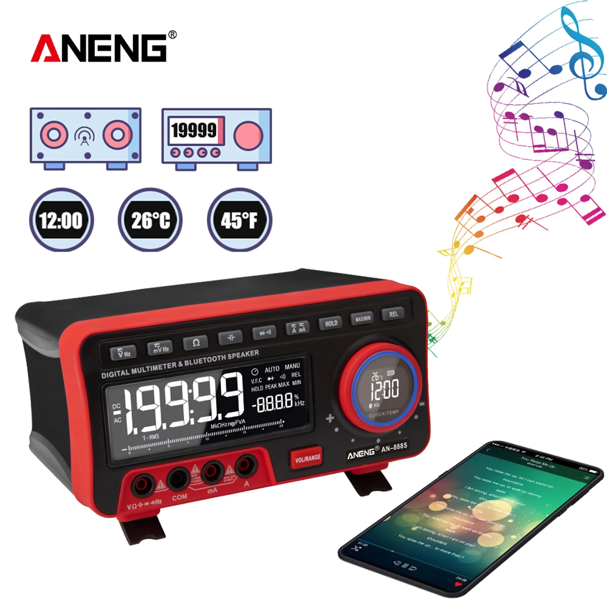 

ANENG AN888S BT Audio Multimeter Digital Display Voltage Current Meter 19999 Counts Automatic Range Desktop Universal Meter
