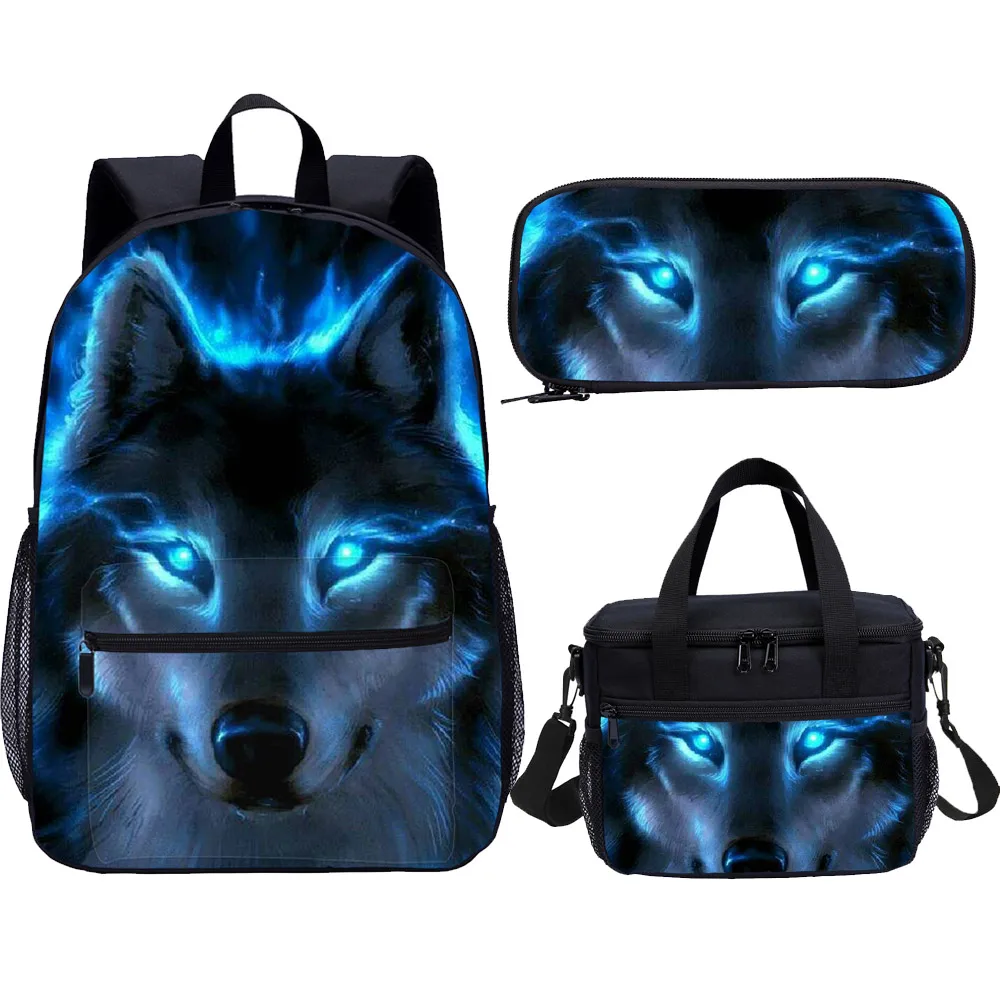 Purple Noble Wolf Kids 17" Backpack Cooler Lunch Bag Pen Case Shoulder Bag Lot 
