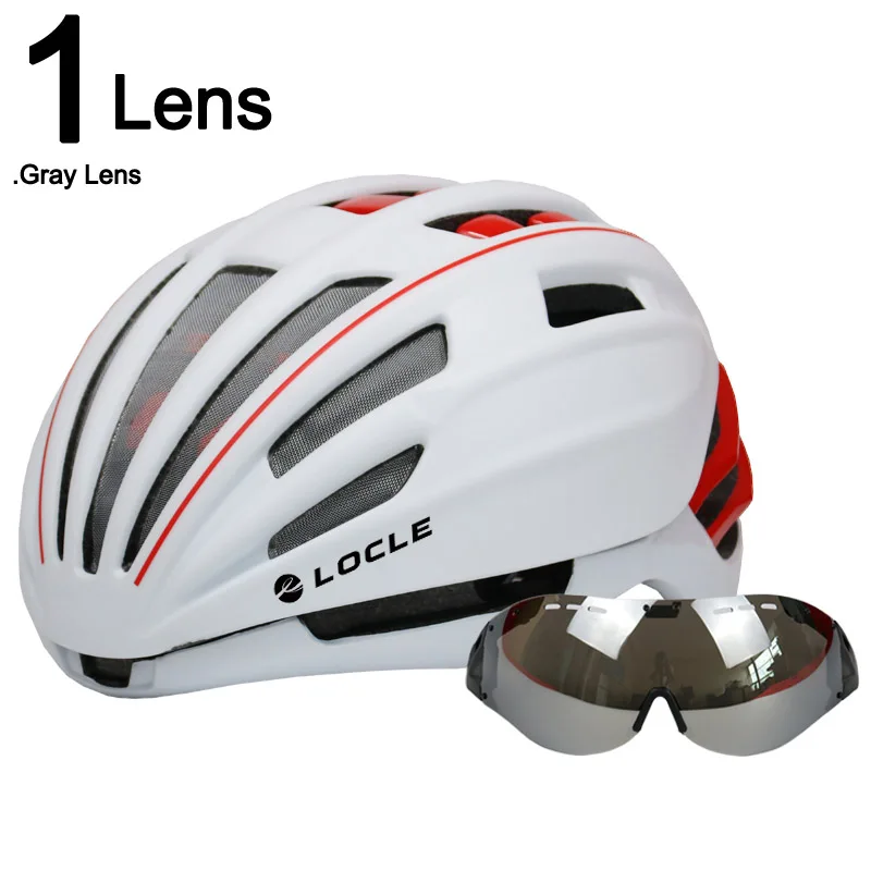 LOCLE ycling шлем двухслойный In-mold Горная дорога MTB DH велосипедный шлем очки Casco Ciclismo - Цвет: White Red 1 Lens