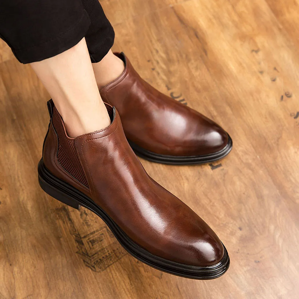 Мужская обувь; Новинка; модные ботинки; zapatos de hombre; модная мужская обувь в стиле ретро с острым носком в британском стиле; повседневные кожаные ботинки «Челси»