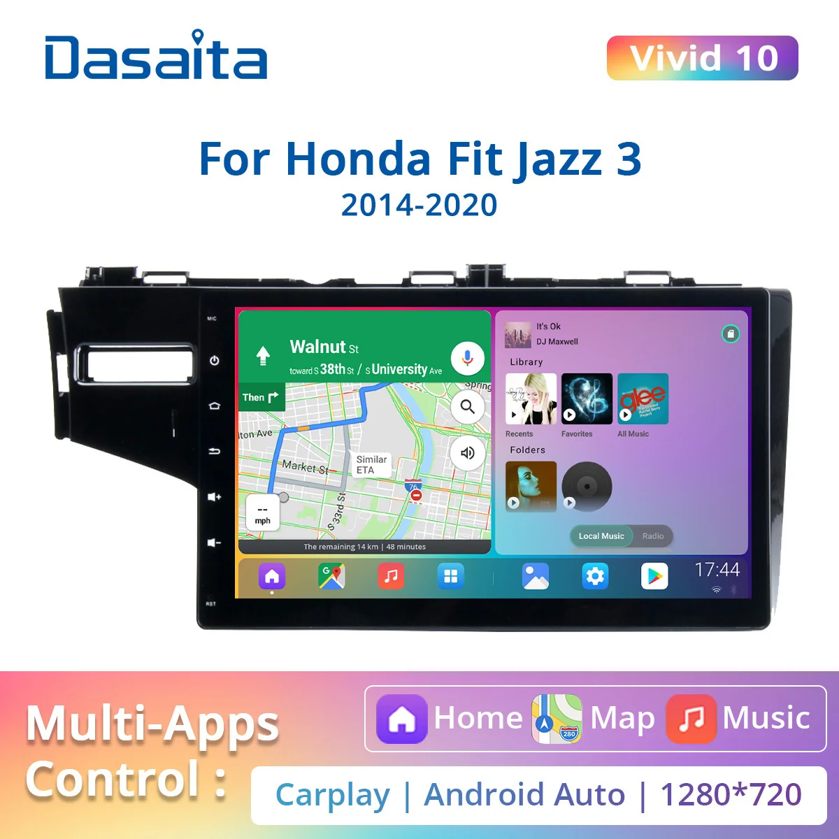 

Dasaita яркий для Honda Fit Jazz 3 2014 2015 2016 2017 2018 2019 2020 автомобильная стереосистема Android автомобиль Carplay Auto 1280*720