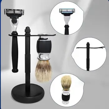 

Men's Manual Shaver Holder With Beard Brush Set Solid Durable Razor Brush Holder Men Cleaning Equipment