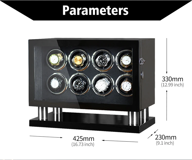 Автоматическая намотка часов роскошные механические часы коробка с подзаводом для 8 wathces хранения Дисплей со светодиодный светильник lcd сенсорный AC/USB мощность