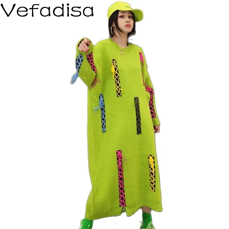 Vefadisa Green 2022 Spring Women Sweater Fashion Plus Size Dress Personalized Knitted TT325 | Женская одежда