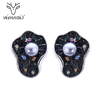 

Viennois Vintage Korean Geometric Stud Earrings Colorful Crystal Pearl Stud Earrings For Women Fashion Jewelry Korean Style