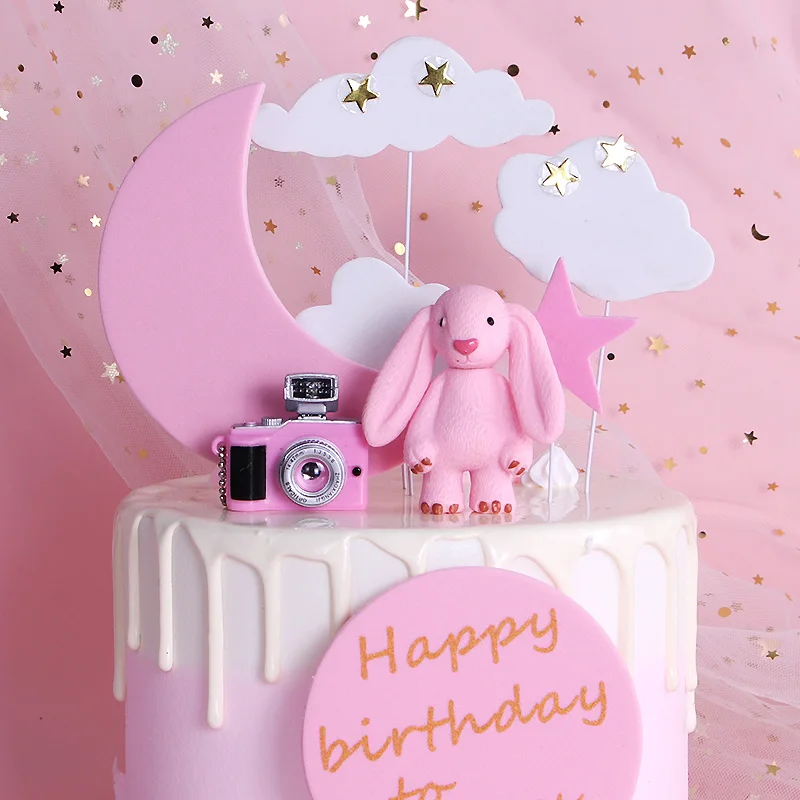 Украшение для выпечки торта, украшение в виде мультяшного кролика, маленькая модель камеры, украшение в виде кролика, детское праздничное платье для дня рождения