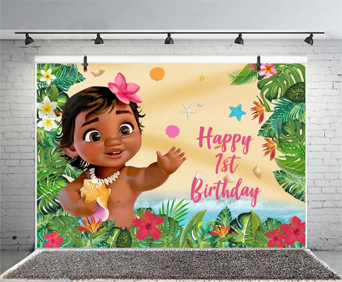 Little Princess Moana Backdrop Girls Happy Birthday Party Baby Shower Custom Photo Background Booths Studio Props Decor Banner
