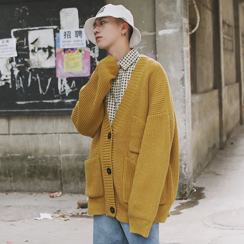 

2019 Winter Men's Solid Color Coats More Pocket Knitting Cardigan In Warm Cashmere Pullover High-quality Woolen Sweater M-XL