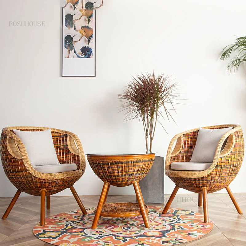 oogst gereedschap natuurlijk Nordic Natural Rattan Living Room Sets Leisure Table And Chair Set Living  Room Furniture Single Courtyard Homestay Woven Chair - Living Room Sets -  AliExpress