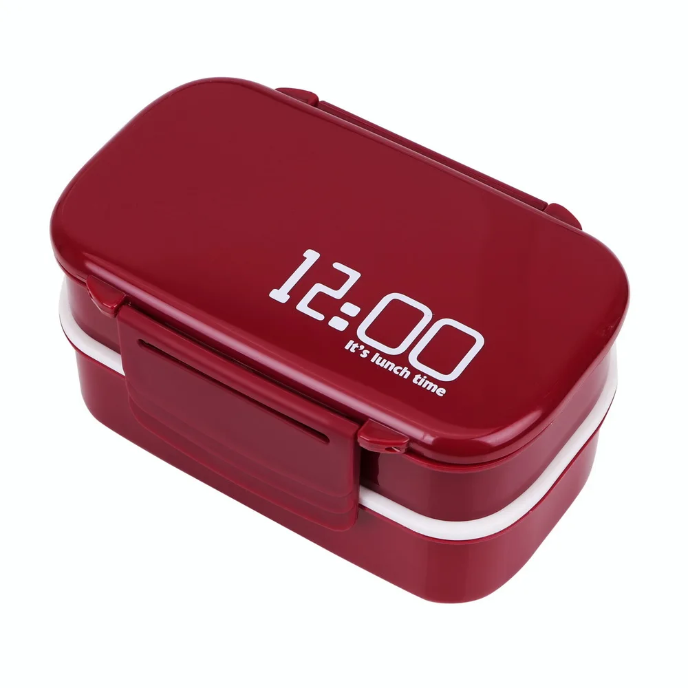 Wine With Spoon Fork Eco-Friendly BPA Free Lunch Food Container Microwave Fridge Safe 1400ml Lunch-box Large Capacity Double Layer - Цвет: Wine