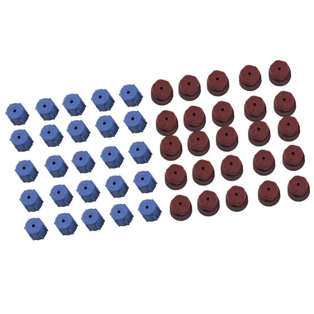 50pcs R134a 13mm & 16mm Air Conditioning Service Charging Port Service Caps High & Low Pressure (Blue Low + Brown High)