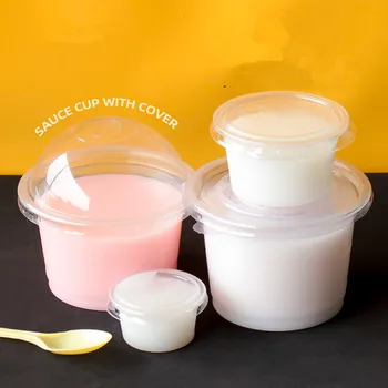 

100pcs High quality transparent disposable pudding cup mini sauce packaging cups party favor ice cream plastic cups with lid